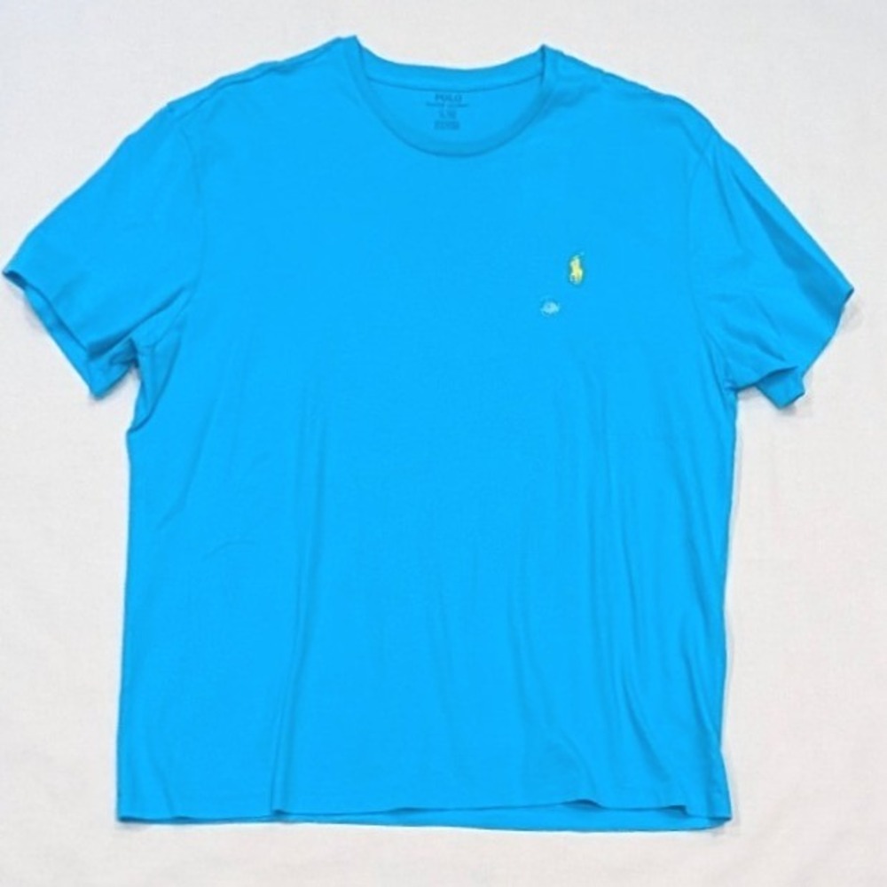 Polo Ralph Lauren Mens Blue Crewneck T-Shirt Yellow Pony Logo Large NWT